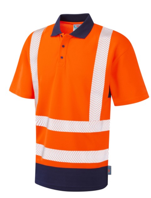 Leo Mortehoe Dual Colour Coolviz Plus Polo Shirt Orange/Navy High Visibility